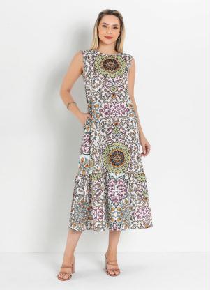 Vestido com Babado (Floral Branca) Moda Evang�lica