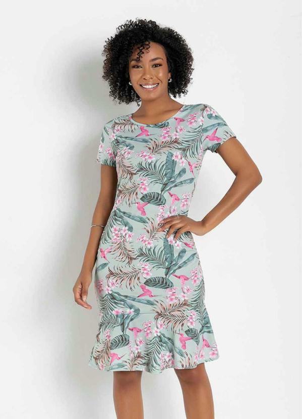 Vestido com Babado (Floral Verde) Moda Evang�lica