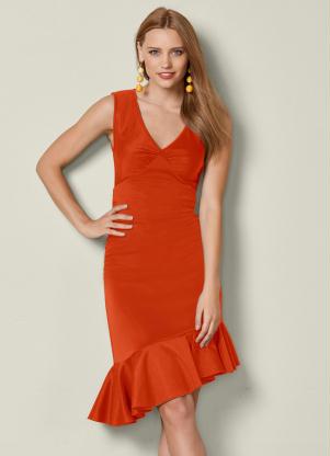 Vestido com Barra Assimétrica (Laranja) Vestido com Barra Assimétrica (Laranja)