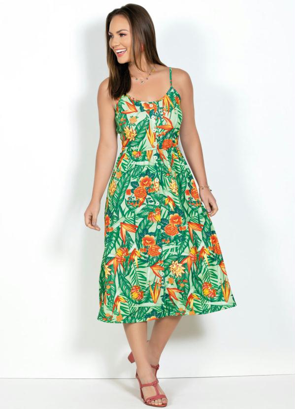 Vestido com Botões Decorativos (Folhagens Verde) Vestido com Botões Decorativos (Folhagens Verde)
