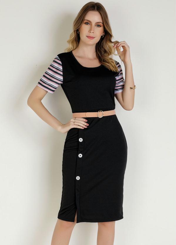 Vestido com Bot�es (Preto) Moda Evang�lica