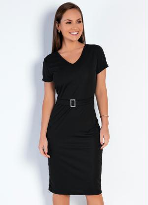 Vestido com Faixa e Fivela (Preto) Moda Evangélica Vestido com Faixa e Fivela (Preto) Moda Evangélica