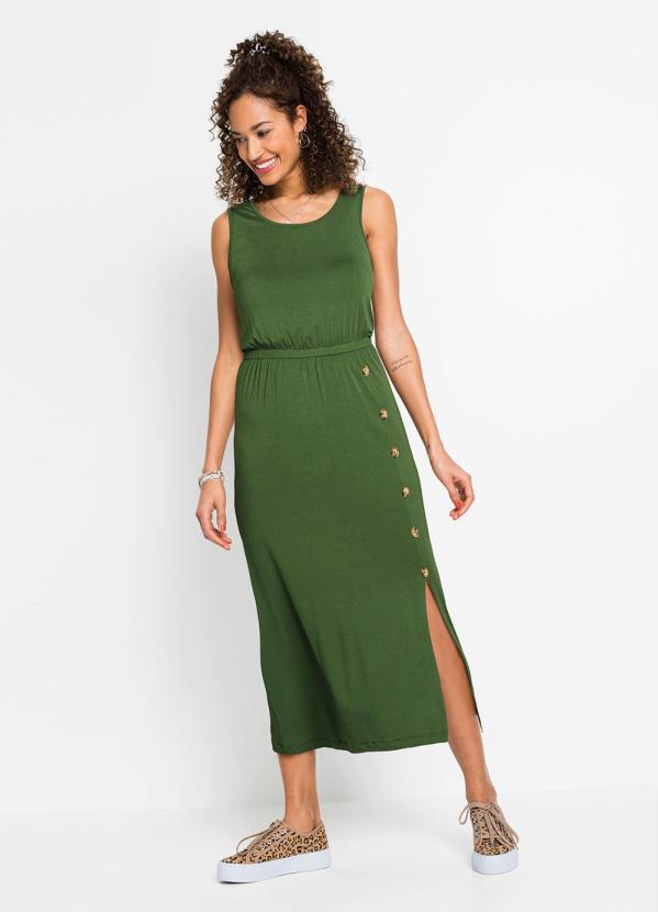 Vestido com Fenda na Lateral (Verde Oliva)