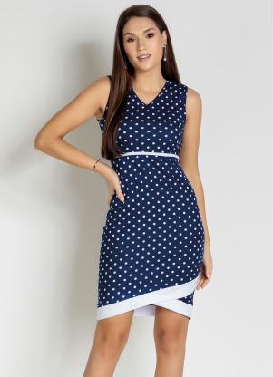 Vestido com Filete (Poá Azul) Moda Evangélica Vestido com Filete (Poá Azul) Moda Evangélica