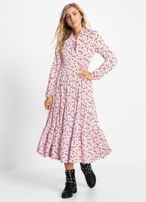 Vestido com Gola e Amarração (Floral/Bege) Vestido com Gola e Amarração (Floral/Bege)