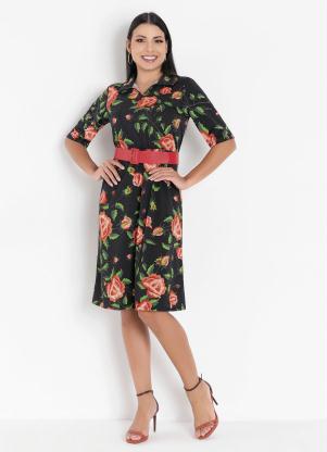 Vestido com Gola (Floral Preto)