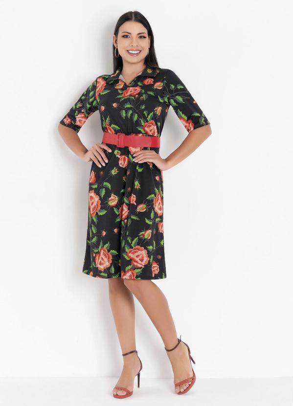 Vestido com Gola (Floral Preto)
