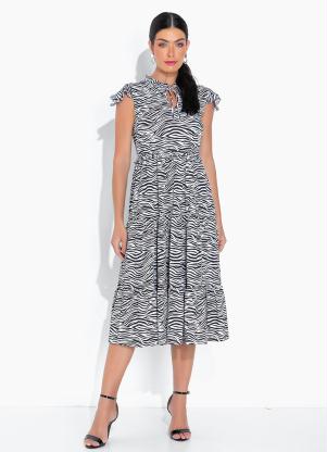 Vestido com Gola La�o (Zebra Branca)