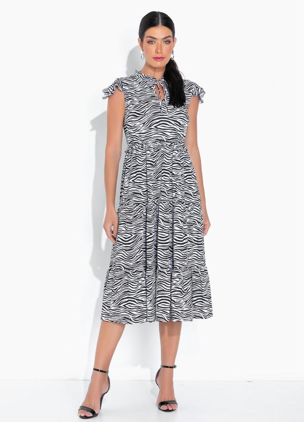 Vestido com Gola La�o (Zebra Branca)
