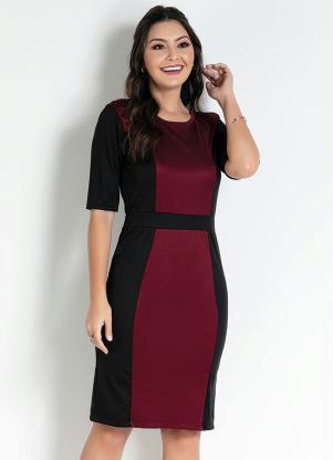 Vestido com Recortes (Bord�/Preto) Moda Evang�lica