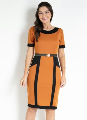 Vestido com Recortes (Mostarda) Moda Evangélica Vestido com Recortes (Mostarda) Moda Evangélica