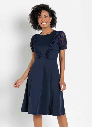 Vestido com Renda (Marinho) Moda Evang�lica