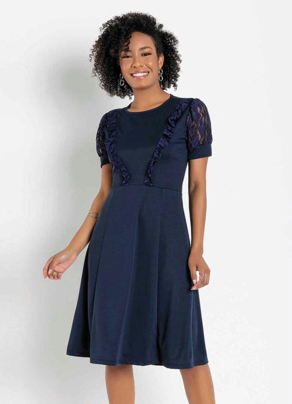 Vestido com Renda (Marinho) Moda Evang�lica