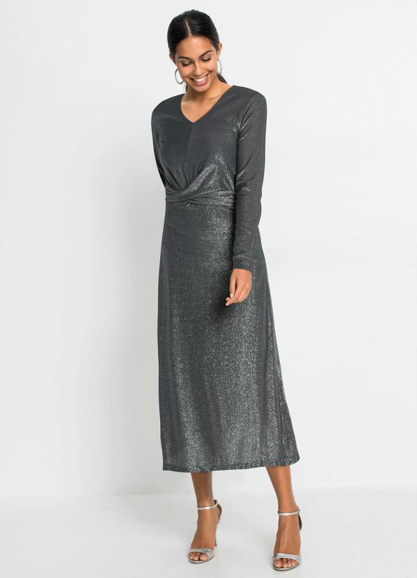 Vestido de Lurex Detalhe Transpassado (Chumbo) Vestido de Lurex Detalhe Transpassado (Chumbo)