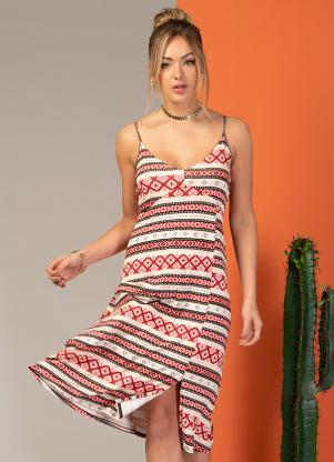 Vestido (�tnico Vermelho) com Fenda Frontal