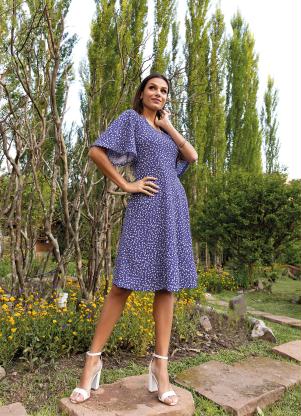 Vestido Evasê (Floral Azul) Moda Evangélica Vestido Evasê (Floral Azul) Moda Evangélica