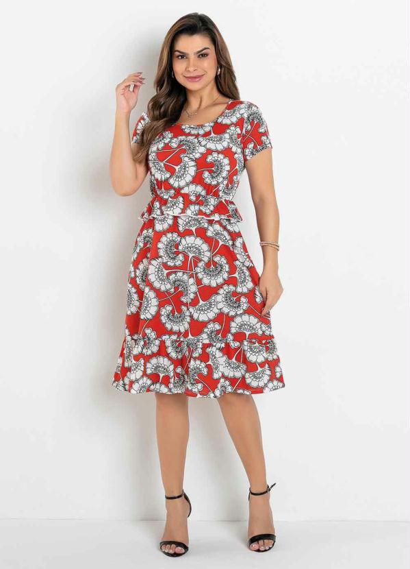 Vestido Evas� (Floral Vermelho) Moda Evang�lica