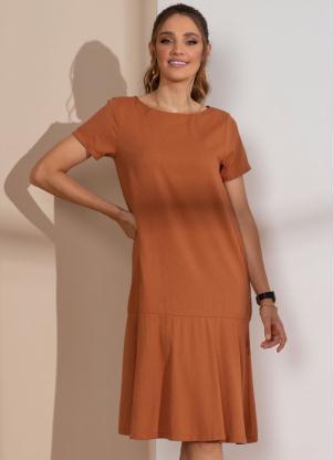 Vestido (Ferrugem) Decote Canoa e Mangas Curtas Vestido (Ferrugem) Decote Canoa e Mangas Curtas