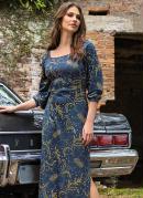 Vestido Floral Marinho com Fendas