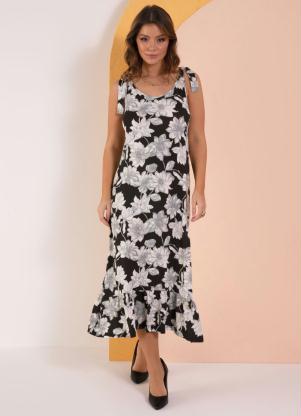 Vestido (Floral P&B) com Amarração nas Alças Vestido (Floral P&B) com Amarração nas Alças