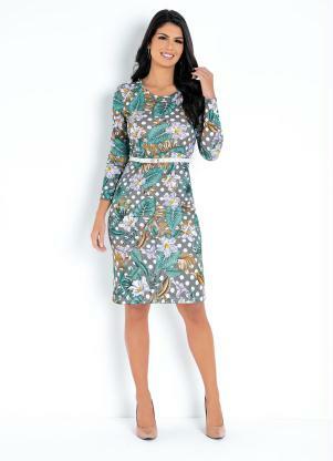 Vestido (Floral/Po�) com Mangas Moda Evang�lica