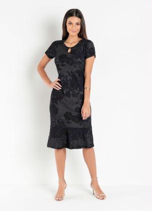 Vestido (Floral Preto) com Babado Moda Evang�lica