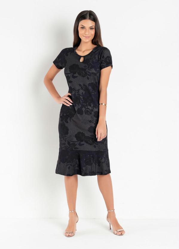 Vestido (Floral Preto) com Babado Moda Evang�lica