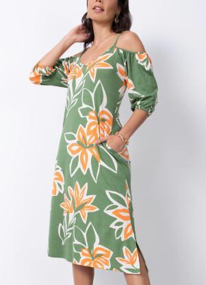 Vestido (Floral Verde) com Fendas Vestido (Floral Verde) com Fendas