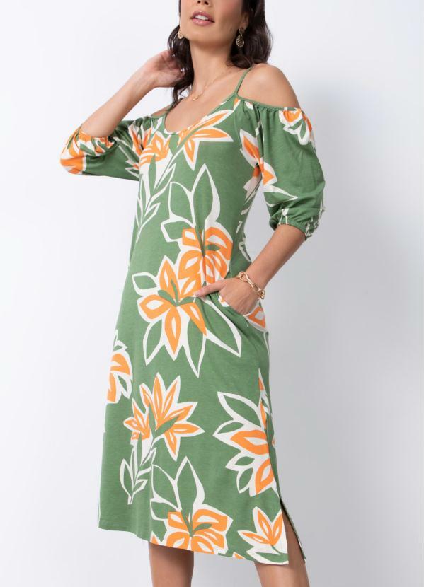 Vestido (Floral Verde) com Fendas Vestido (Floral Verde) com Fendas