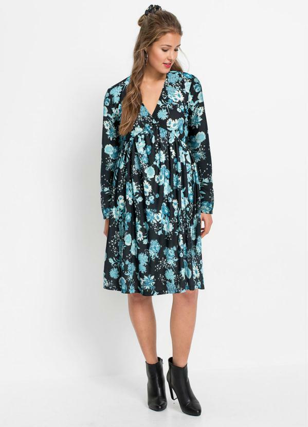 Vestido Flores Mangas Longas (Floral Azul)