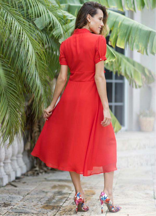 vestido vermelho gode midi