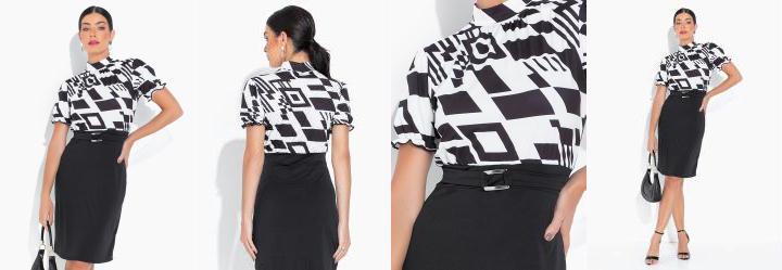 Vestido Gola Alta Tubinho P&B