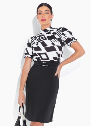 Vestido Gola Alta Tubinho (P&B)