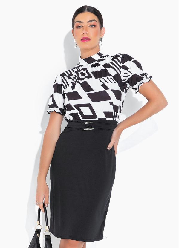 Vestido Gola Alta Tubinho (P&B)