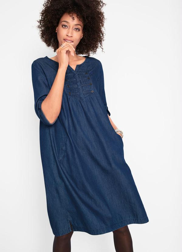 Vestido Jeans com Bolsos (Azul Escuro) Vestido Jeans com Bolsos (Azul Escuro)
