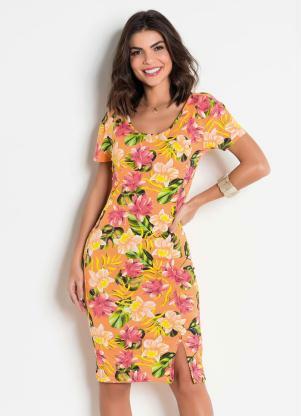 Vestido Justinho com Fenda (Floral) Vestido Justinho com Fenda (Floral)