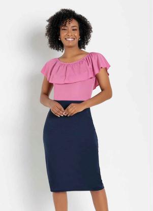 Vestido Justinho (Marinho e Rosa) Moda Evangélica Vestido Justinho (Marinho e Rosa) Moda Evangélica