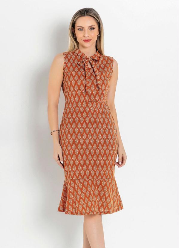 Vestido Justo (Folhas Ferrugem) Moda Evang�lica