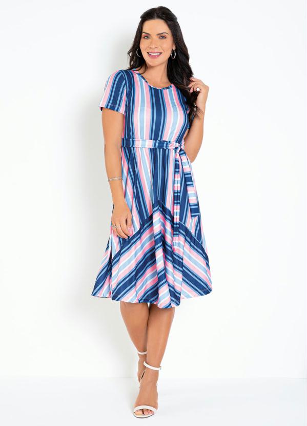 Vestido (Listra Azul) com Faixa Moda Evangélica Vestido (Listra Azul) com Faixa Moda Evangélica