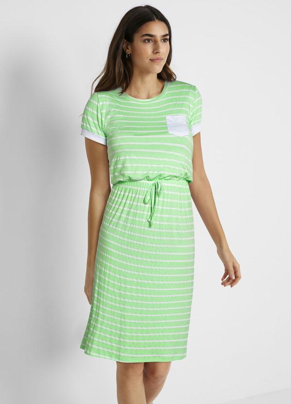 Vestido Listrado com Bolso Frontal (Verde Candy) Vestido Listrado com Bolso Frontal (Verde Candy)