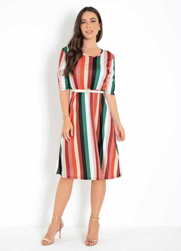 Vestido (Listrado) com Saia Ampla Moda Evang�lica