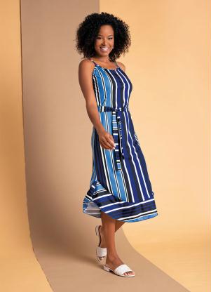 Vestido (Listras Azul) com Faixa