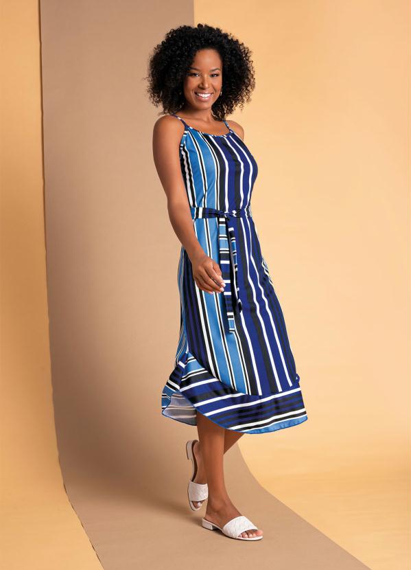 Vestido (Listras Azul) com Faixa