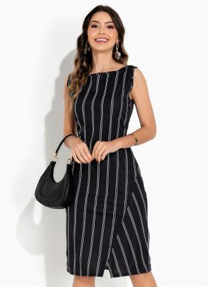 Vestido (Listras Preto) com Fenda
