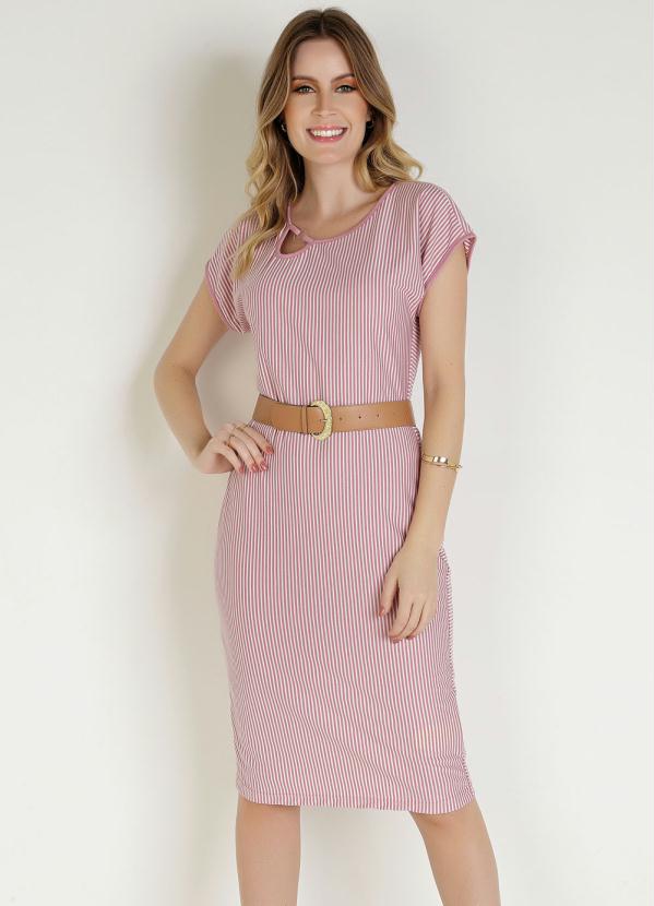 Vestido (Listras Rosa) com Argola Moda Evang�lical
