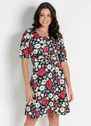 Vestido Manga 3/4 (Floral Verde) Moda Evang�lica