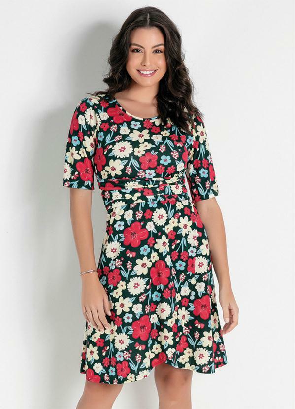 Vestido Manga 3/4 (Floral Verde) Moda Evang�lica