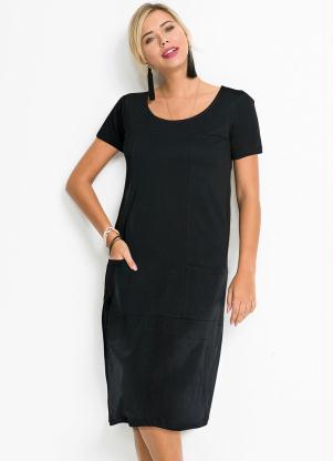 Vestido Manga Curta com Bolsos (Preto)