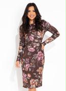 Vestido Marrom Floral com Bot�o