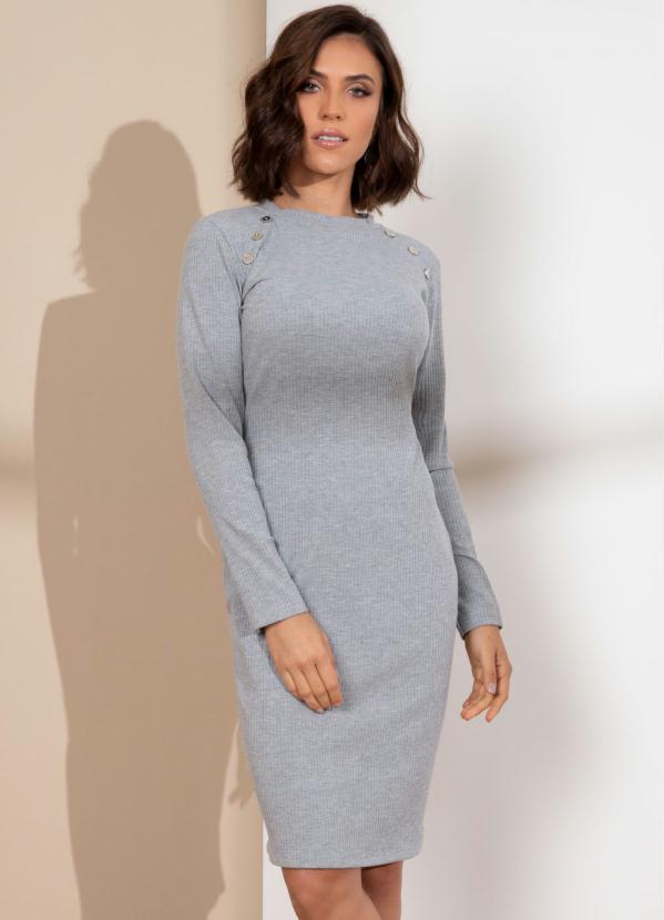 Vestido (Mescla) com Gola e Botões Decorativos Vestido (Mescla) com Gola e Botões Decorativos